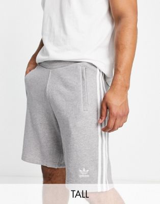 adidas Originals Trefoil Essentials Tall logo 3 stripe shorts in grey