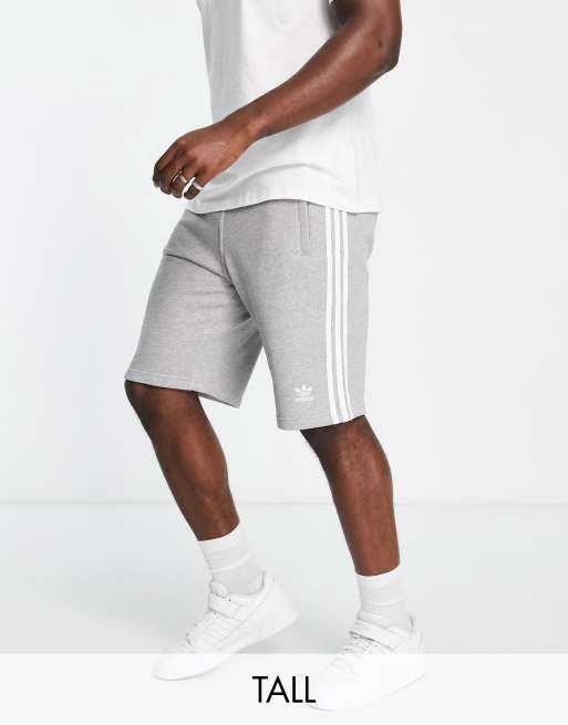 adidas Originals Trefoil Essentials Tall logo 3 stripe shorts in grey