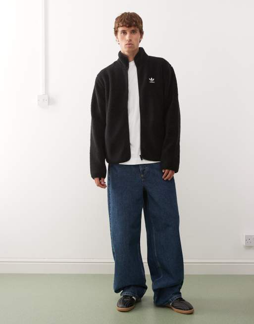adidas Originals Trefoil essentials teddy fleece in black | ASOS