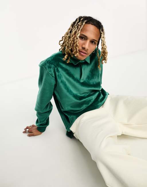 adidas Originals Trefoil Essentials velour sweatshirt in green ASOS