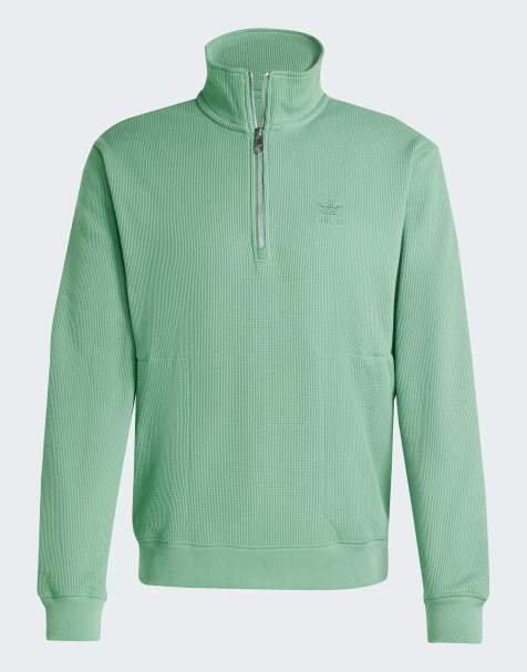 adidas Originals Trefoil essentials waffle 1/2 zip sweatshirt in preloved green - view 1