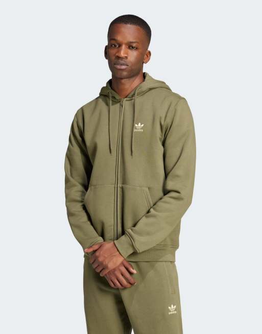 adidas Originals – Trefoil Essentials – Zielona zapinana na zamek bluza z kapturem