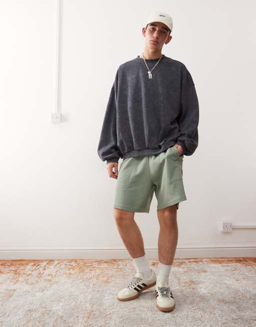 adidas Originals – Trefoil Essentials – Zielone szorty o waflowej fakturze