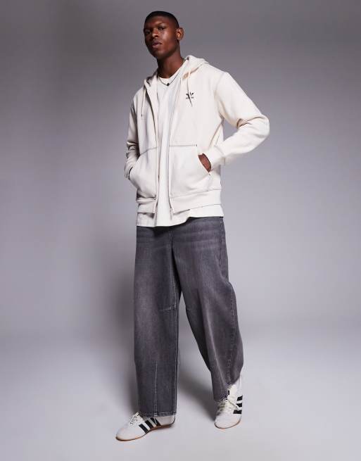 adidas Originals Trefoil Essentials zip through hoodie in cream