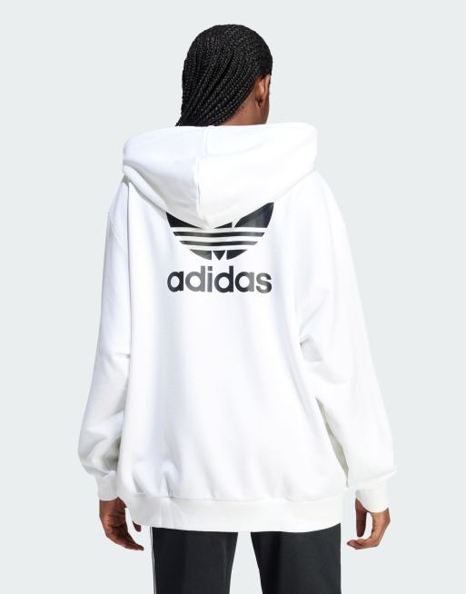 adidas Originals Trefoil Felpa oversize bianca con cappuccio e trifoglio