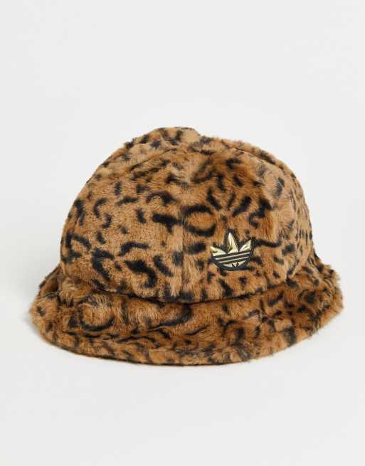 adidas Originals Trefoil fluffy bucket hat in leopard print