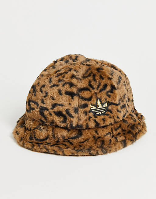 adidas Originals Trefoil fluffy bucket hats in leopard print