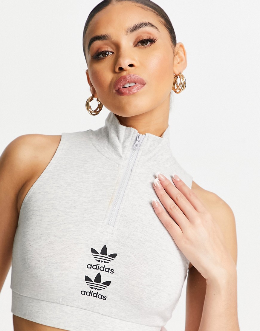 Adidas Originals Trefoil half zip tank top in gray