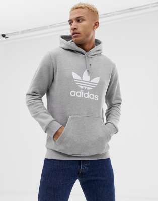adidas trefoil hoodie gray