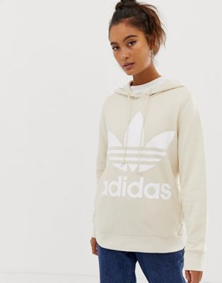 adidas Originals trefoil hoodie in off 
