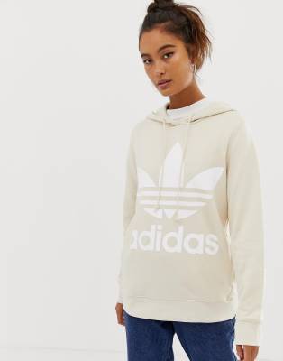 white adidas trefoil hoodie