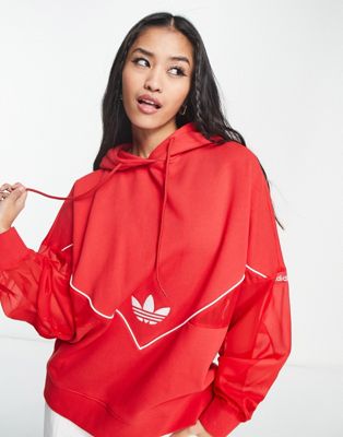adidas Originals trefoil hoodie with mesh inserts in red - ASOS Price Checker