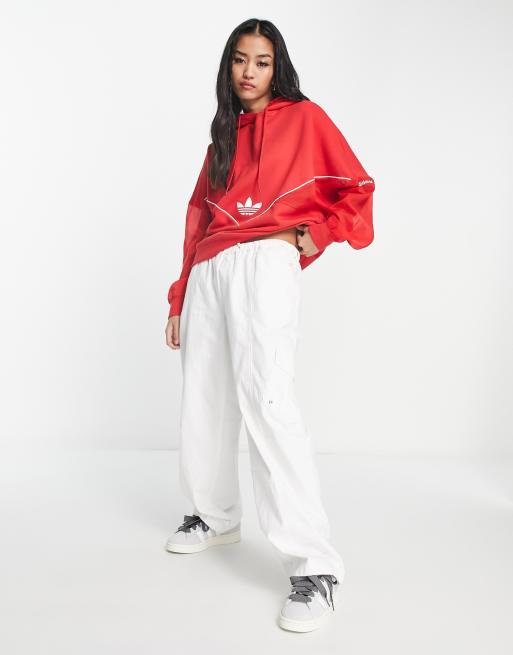 Red adidas trefoil hoodie on sale women's