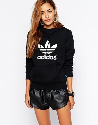 adidas trefoil hoodie black womens