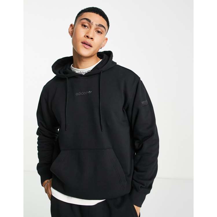 adidas Originals Trefoil Linear Hochwertiger Kapuzenpullover in Schwarz mit Aufnaher am Arm ASOS