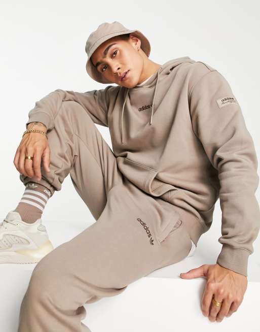 adidas Originals – Trefoil Linear – Kremowobrązowa bluza premium z kapturem i naszywką na ramieniu