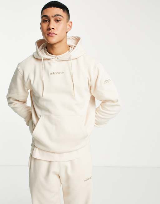 adidas Originals 'Trefoil Linear' premium hoodie in beige with arm ...