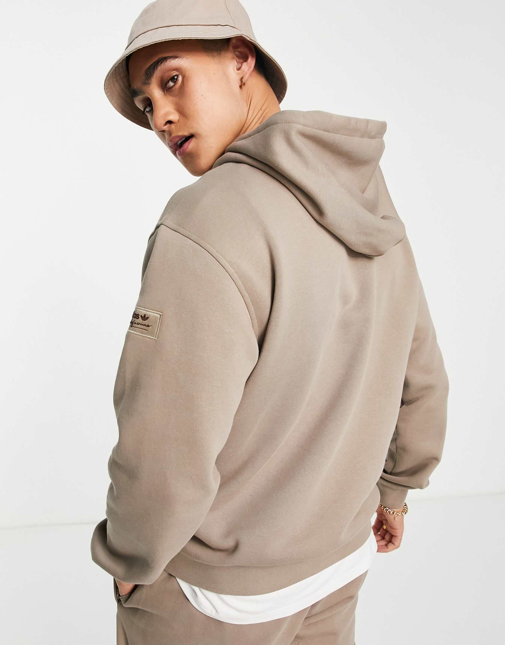 adidas Originals Trefoil Linear premium hoodie in chalky brown with arm patch ASOS Price Checker