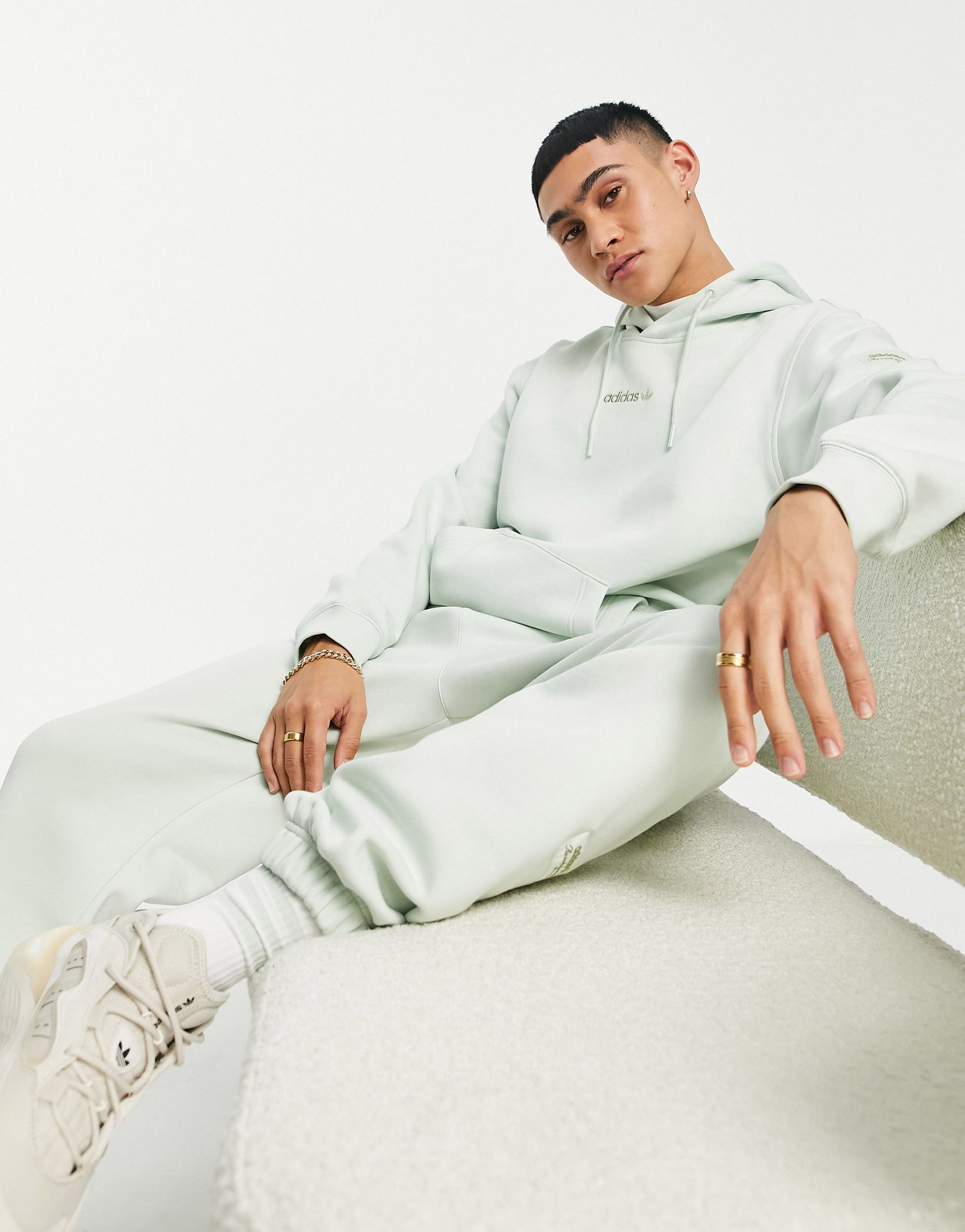 adidas Originals 'Trefoil Linear' premium hoodie in linen green 