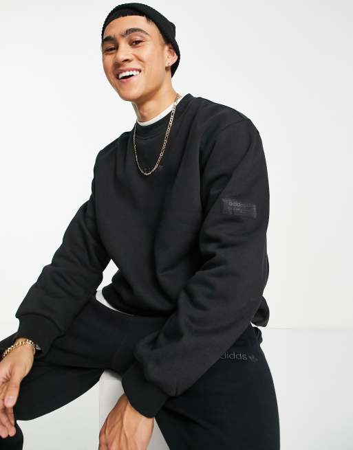 adidas Originals 'Trefoil Linear' premium sweatshirt in black with arm  patch | ASOS