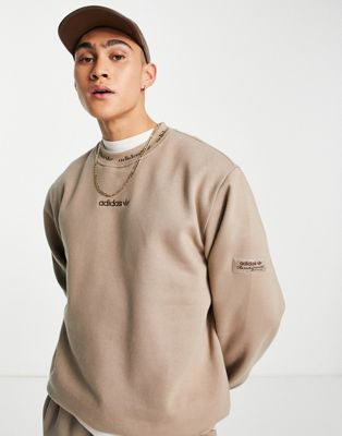 adidas Originals 'Trefoil Linear' premium sweatshirt in chalky brown with arm patch