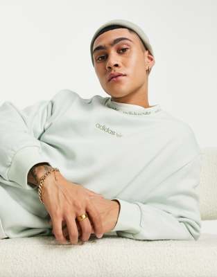 adidas Originals 'Trefoil Linear' premium sweatshirt in linen green with arm patch - ASOS Price Checker