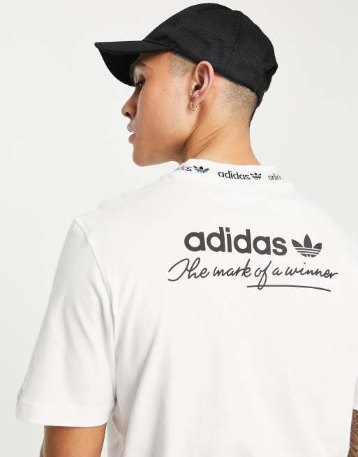 adidas Originals Trefoil Linear ribbed t shirt in white with back print