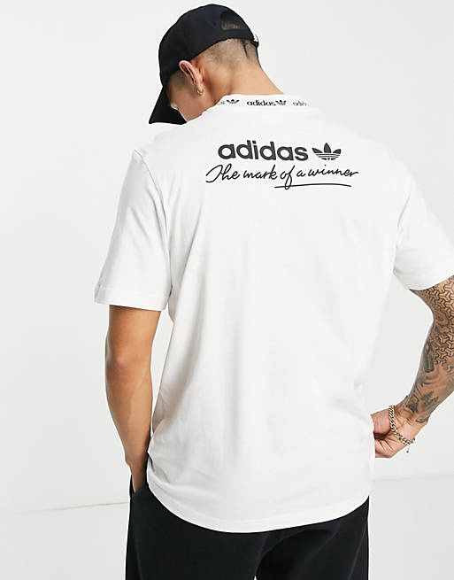 adidas Originals 'Trefoil Linear' ribbed t-shirt in white with back print |  ASOS