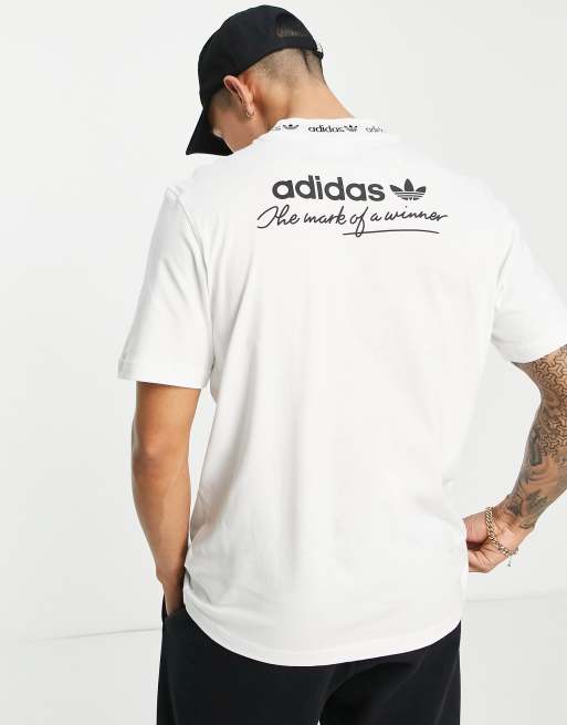 adidas Originals \'Trefoil print back t-shirt ASOS white in | Linear\' ribbed with