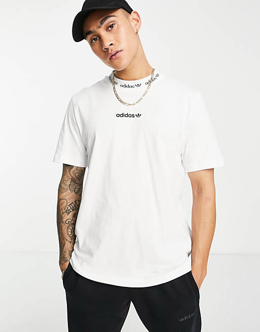 adidas Originals 'Trefoil Linear' ribbed t-shirt in white with back print |  ASOS