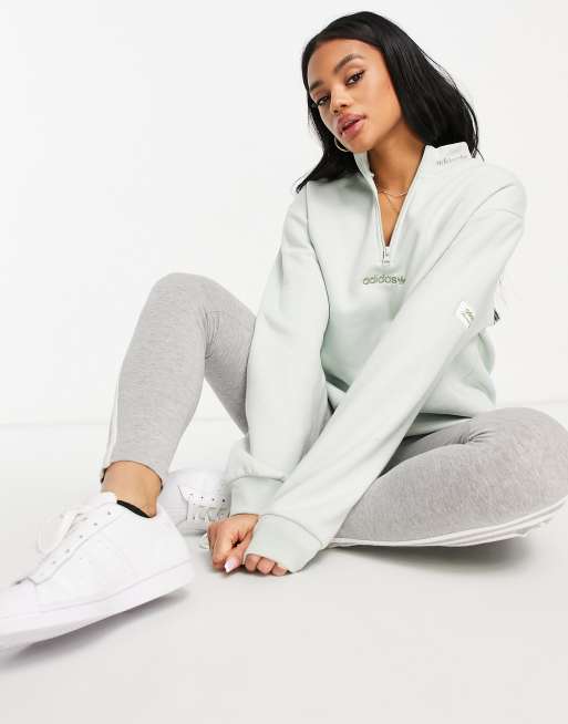 adidas Originals - Trefoil Linerar - Felpa verde menta con zip a 1/4