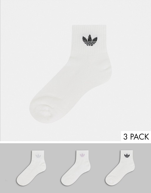 adidas Originals trefoil logo multi pack ankle socks in white