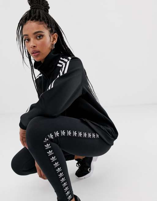 Adidas black 2025 trefoil taped leggings