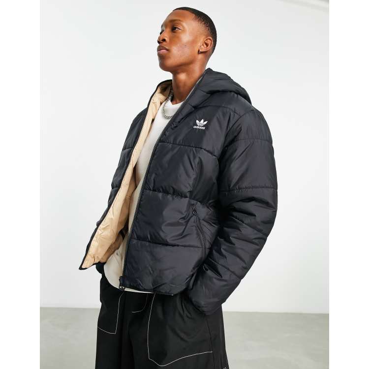 adidas Originals trefoil reversible puffer jacket in black and sand | ASOS