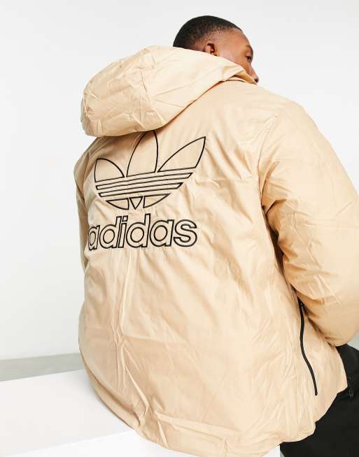 adidas Originals trefoil logo reversible puffer jacket in black and sand ASOS