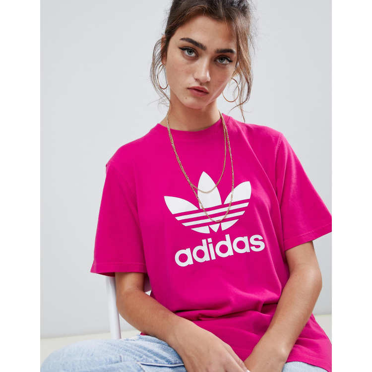 Pink adidas trefoil t shirt online