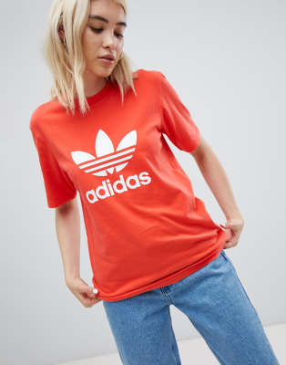 red adidas trefoil t shirt