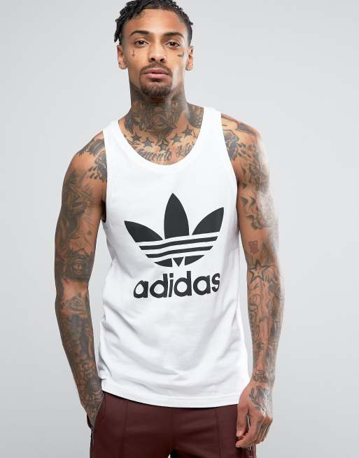 Adidas trefoil tank on sale white