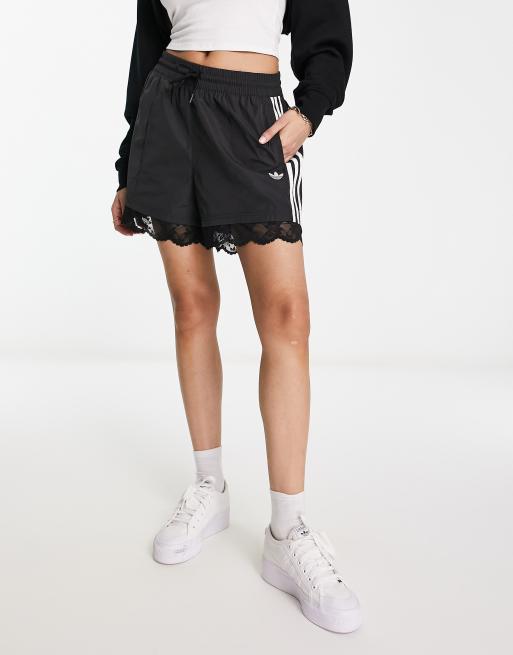 adidas Lace Trim 3-Stripes Shorts - White, Women's Lifestyle