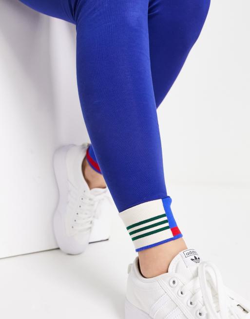 adidas Originals Trefoil moments 7/8 ribbed leggings in blue