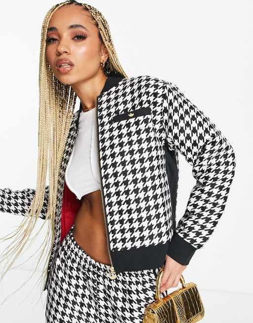 adidas Originals Trefoil moments houndstooth zip-up jacket in black and  white | ASOS
