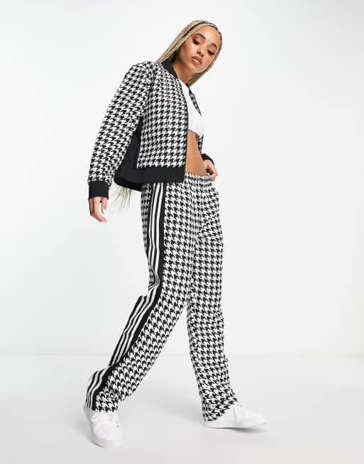 adidas Originals Trefoil moments houndstooth zip-up jacket in black and  white | ASOS