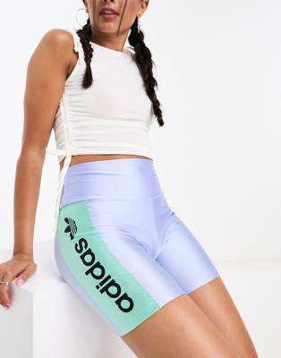 adidas Originals Trefoil Moments legging shorts in lilac and mint-Purple