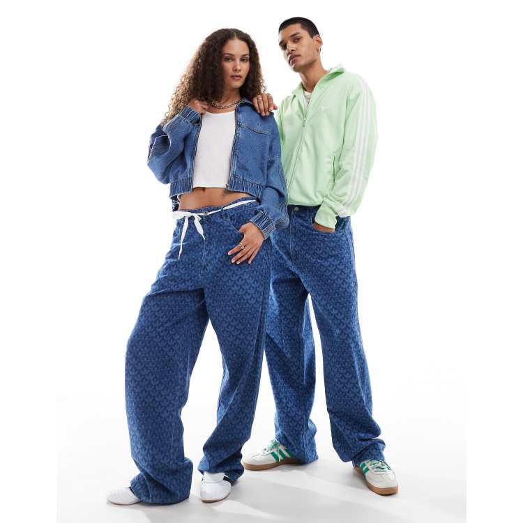 adidas Originals Trefoil Monogram jeans in denim blue | ASOS