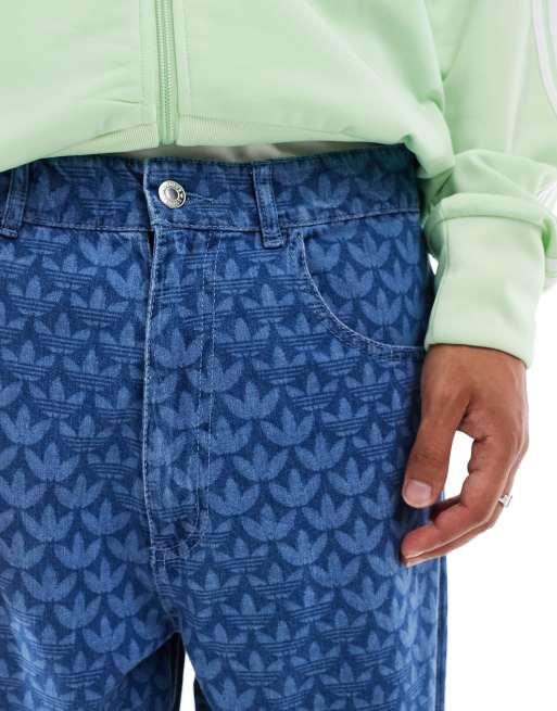 adidas Originals Trefoil Monogram jeans in denim blue | ASOS