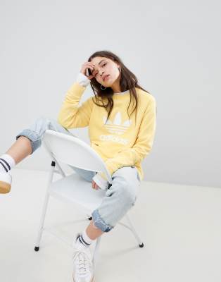 adidas originals trefoil oversized sweatshirt in yellow