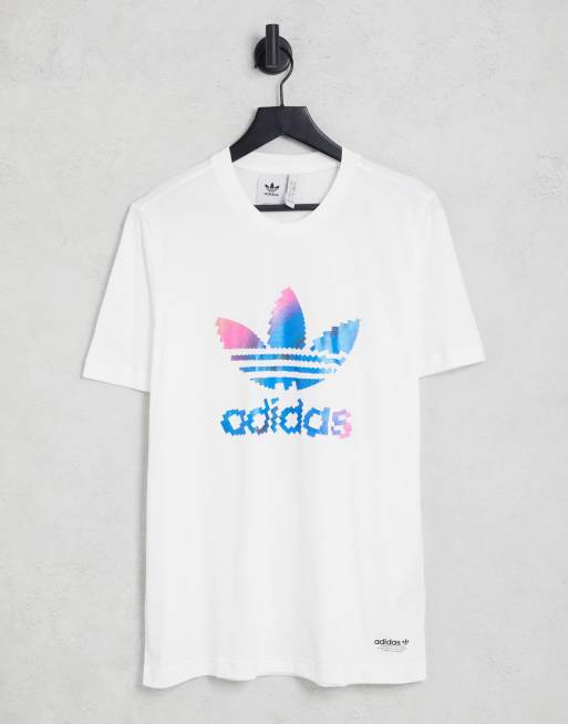 White adidas shirt with cheap pink logo