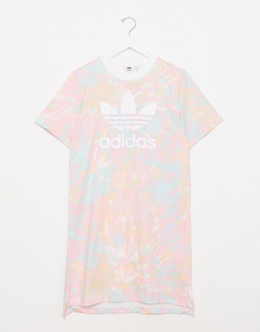 Adidas Originals Trefoil T Shirt Dress In Pink Tie Dye Asos