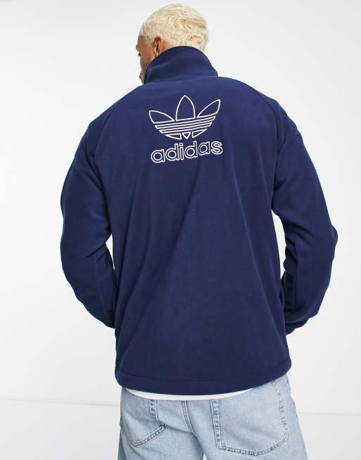 adidas Originals Trefoil Teddy full zip fleece with high neck in navy