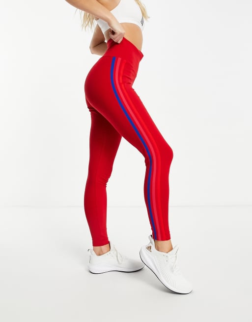 adidas Originals trefoil three stripe leggings in red